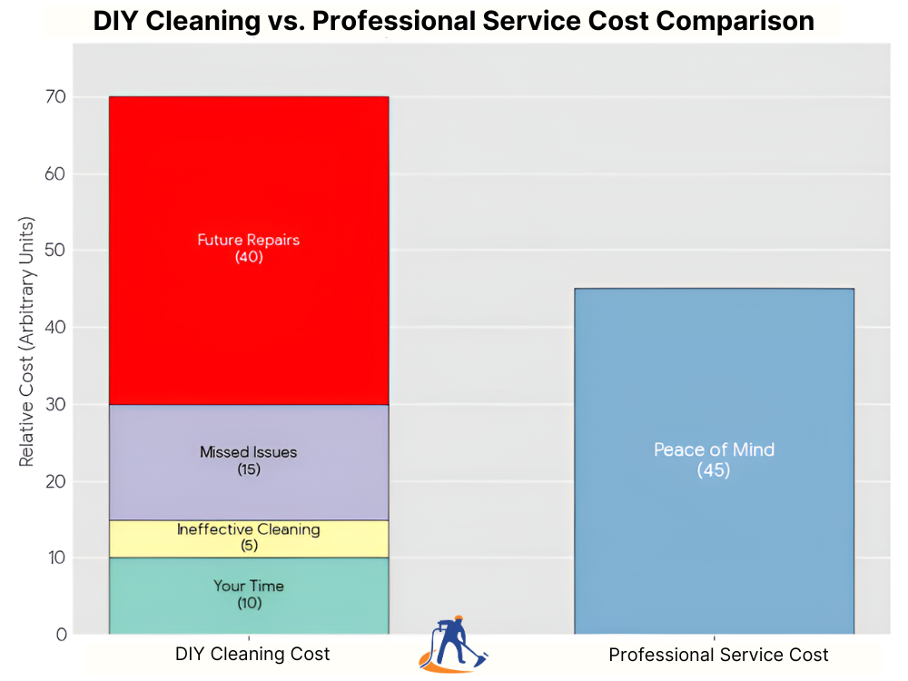 A chart comparing the long-term costs of DIY water tank cleaning versus the value of a professional service.